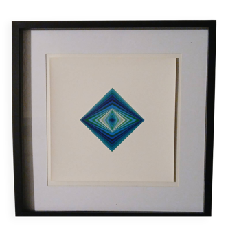 Tableau Vintage Art Optique - Victor Vasarely - Frame 40x40cm