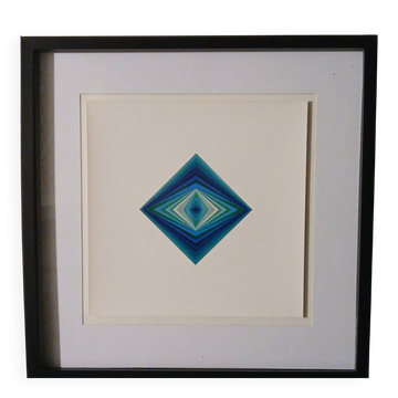 Tableau Vintage Art Optique - Victor Vasarely - Frame 40x40cm