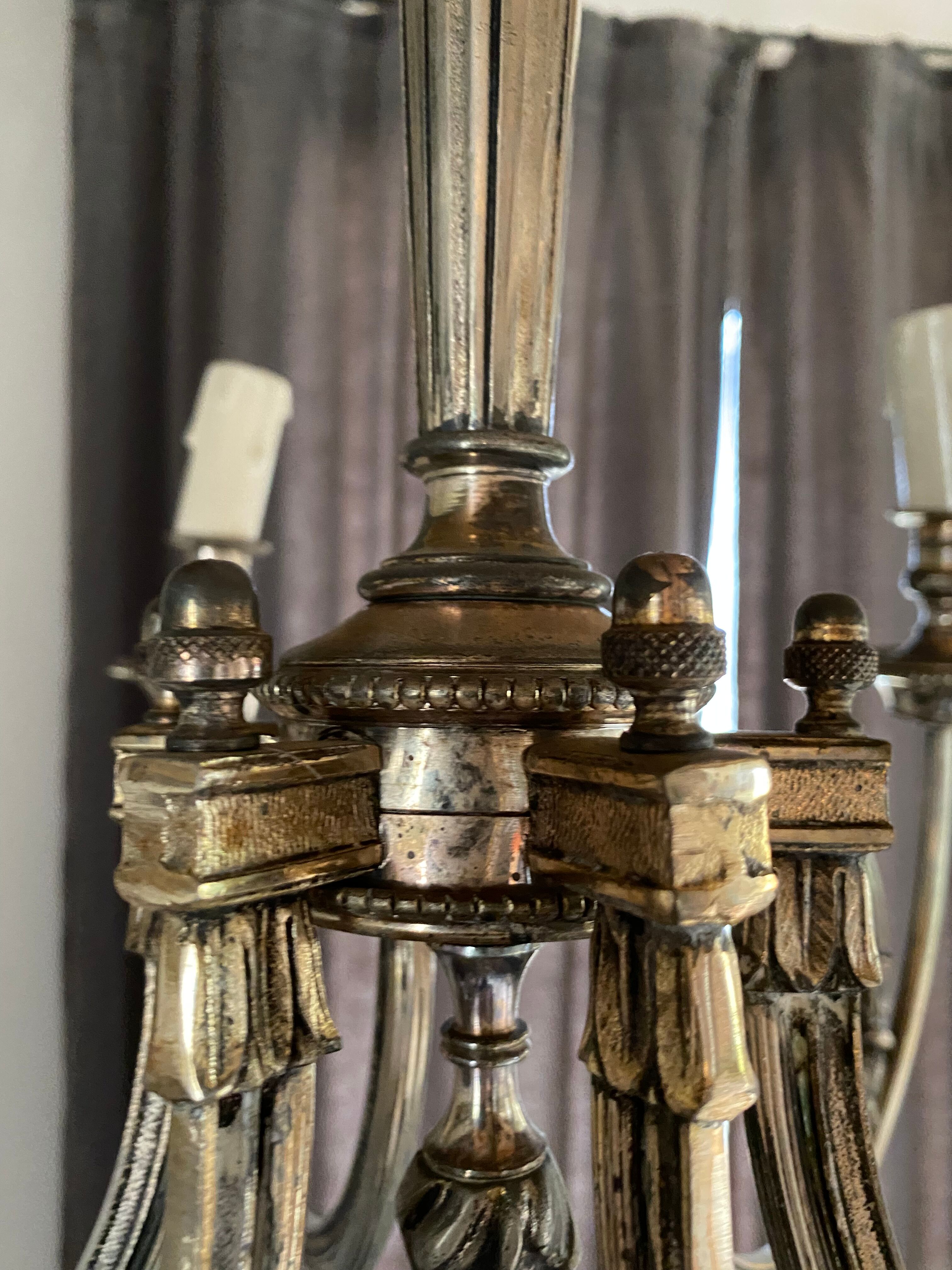 Neo-classical chandelier silver metal