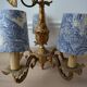Lustre bronze, 5 abat-jours toile de Jouy