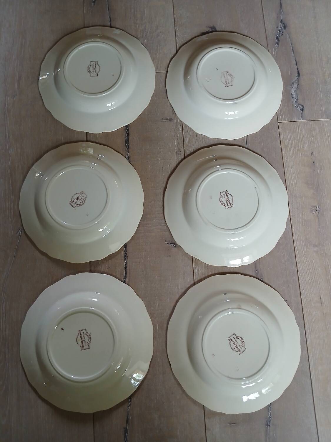 6 polychrome ironstone soup plates