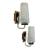 Pair of 1950s wall lights with etched glass tulips.