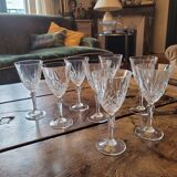 Set of 8 cut crystal glasses, hexagonal stem – 1950s