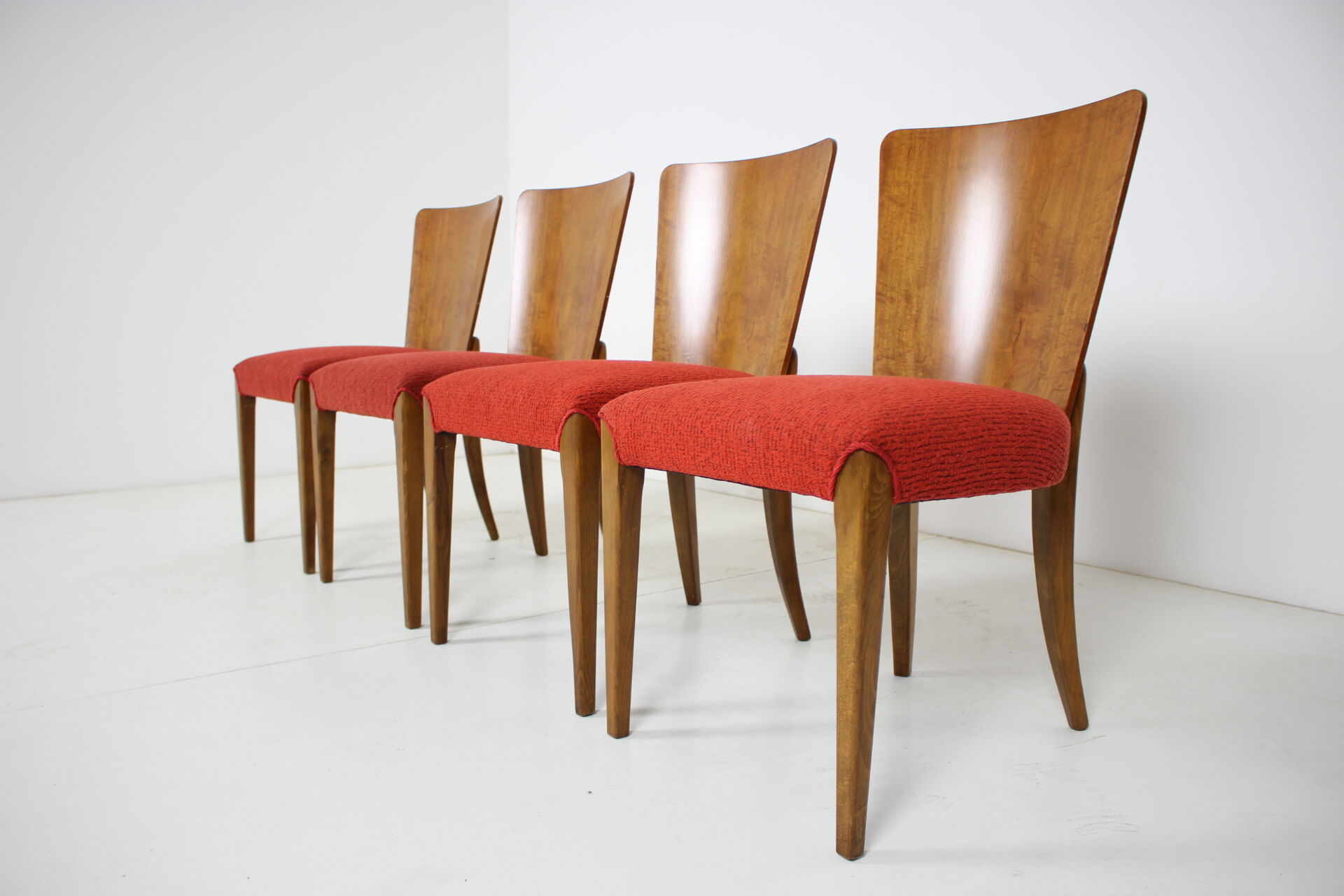 Set of four restored dining chairs model H-214 designed by Jindřich Halabala, 1950's.