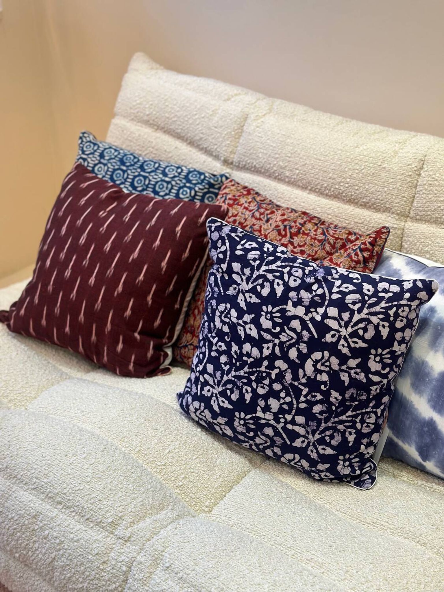 Indian blockprint cushion cover in burgundy cotton