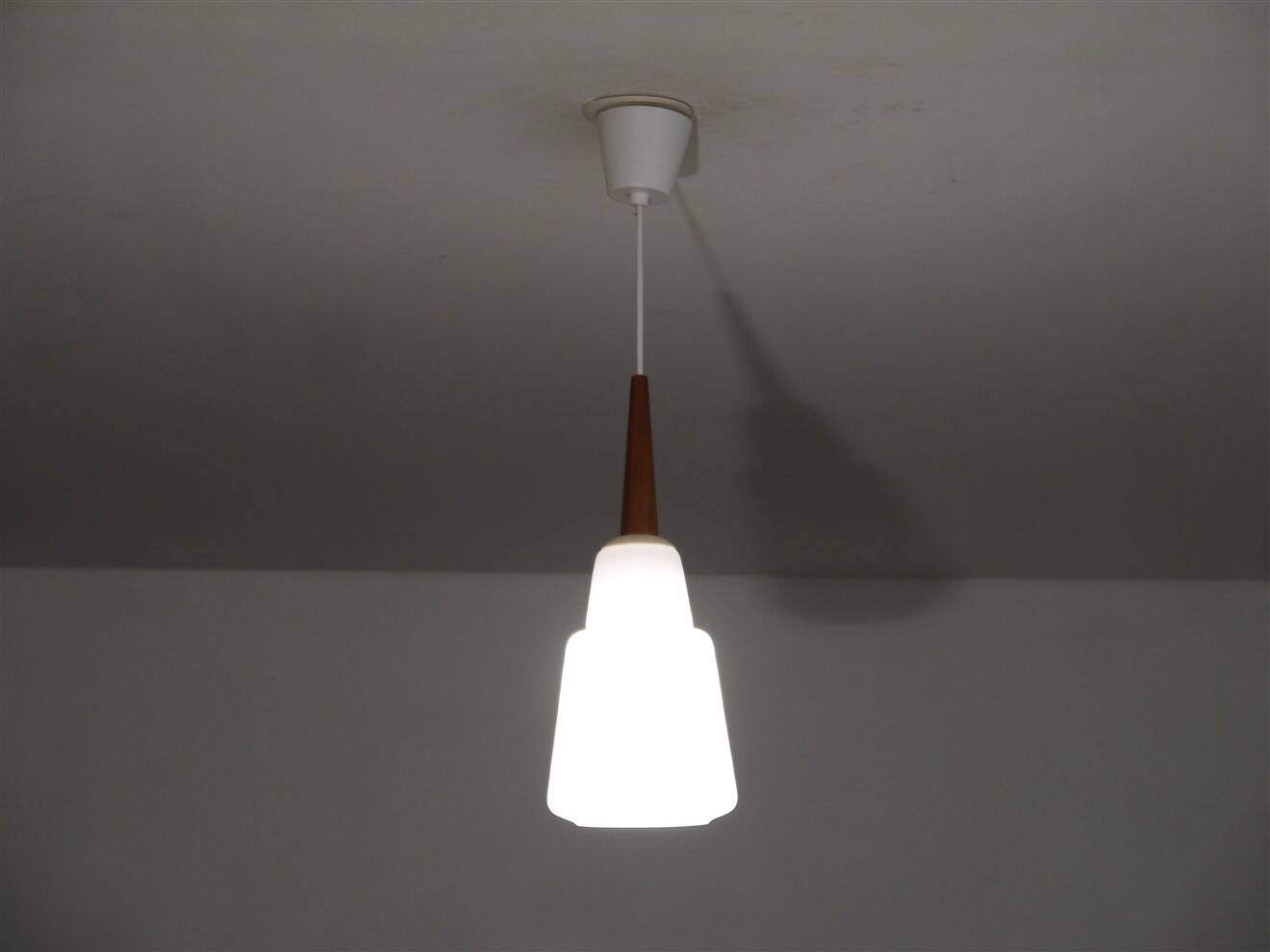 Danish teak and opaline chandelier 1960