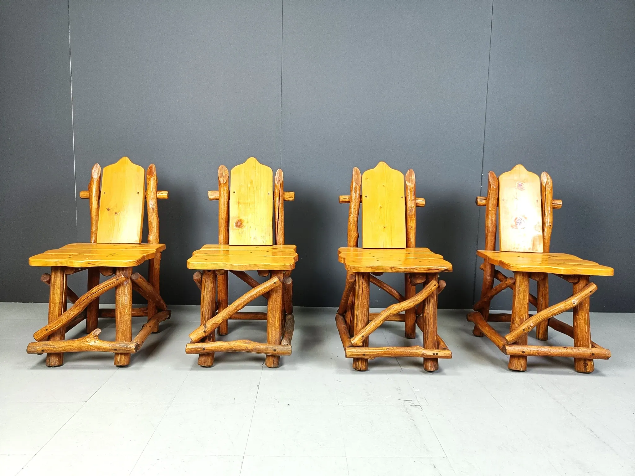 Vintage brutalist dining chairs, set of 4 - 1960s