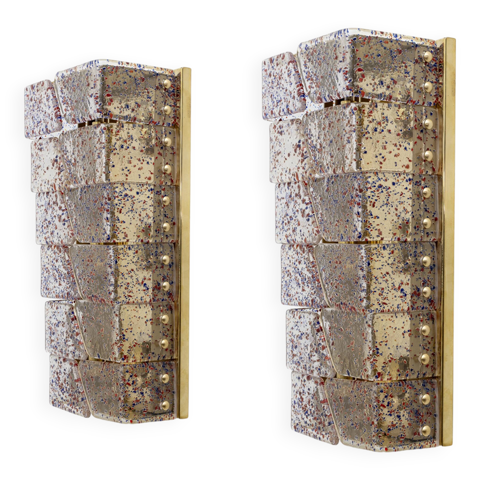 Pair of Mid-century Modern Style Italian Murano Glass and Brass Sconces