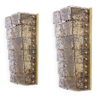 Pair of Mid-century Modern Style Italian Murano Glass and Brass Sconces
