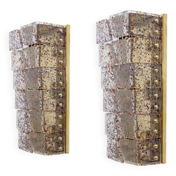 Pair of Mid-century Modern Style Italian Murano Glass and Brass Sconces