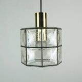 1960s 70s glashuette limburg PENDANT LAMP clear glass shade and brass