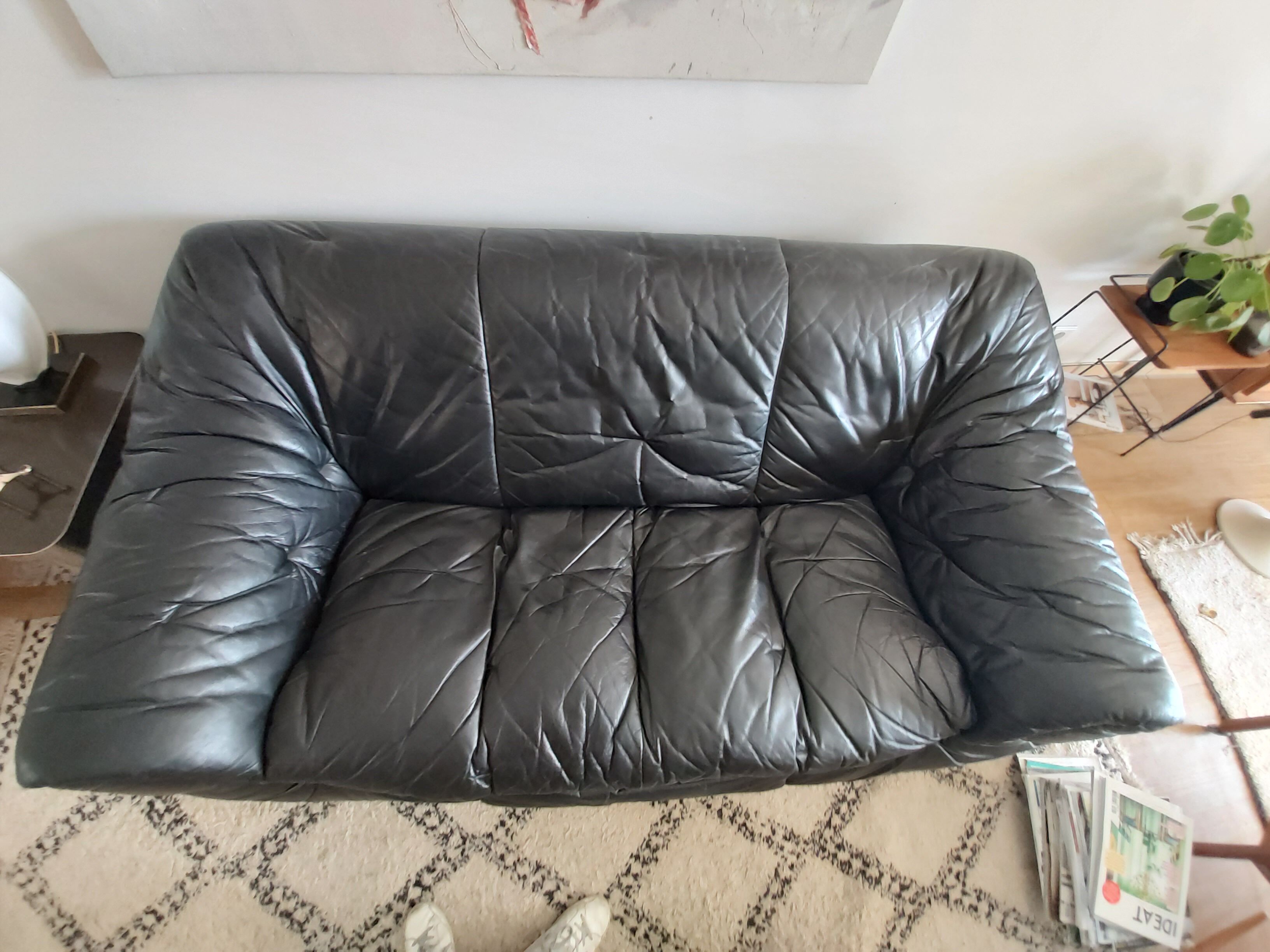 80s black leather Sloop Sloop Line Sofa