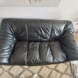 80s black leather Sloop Sloop Line Sofa
