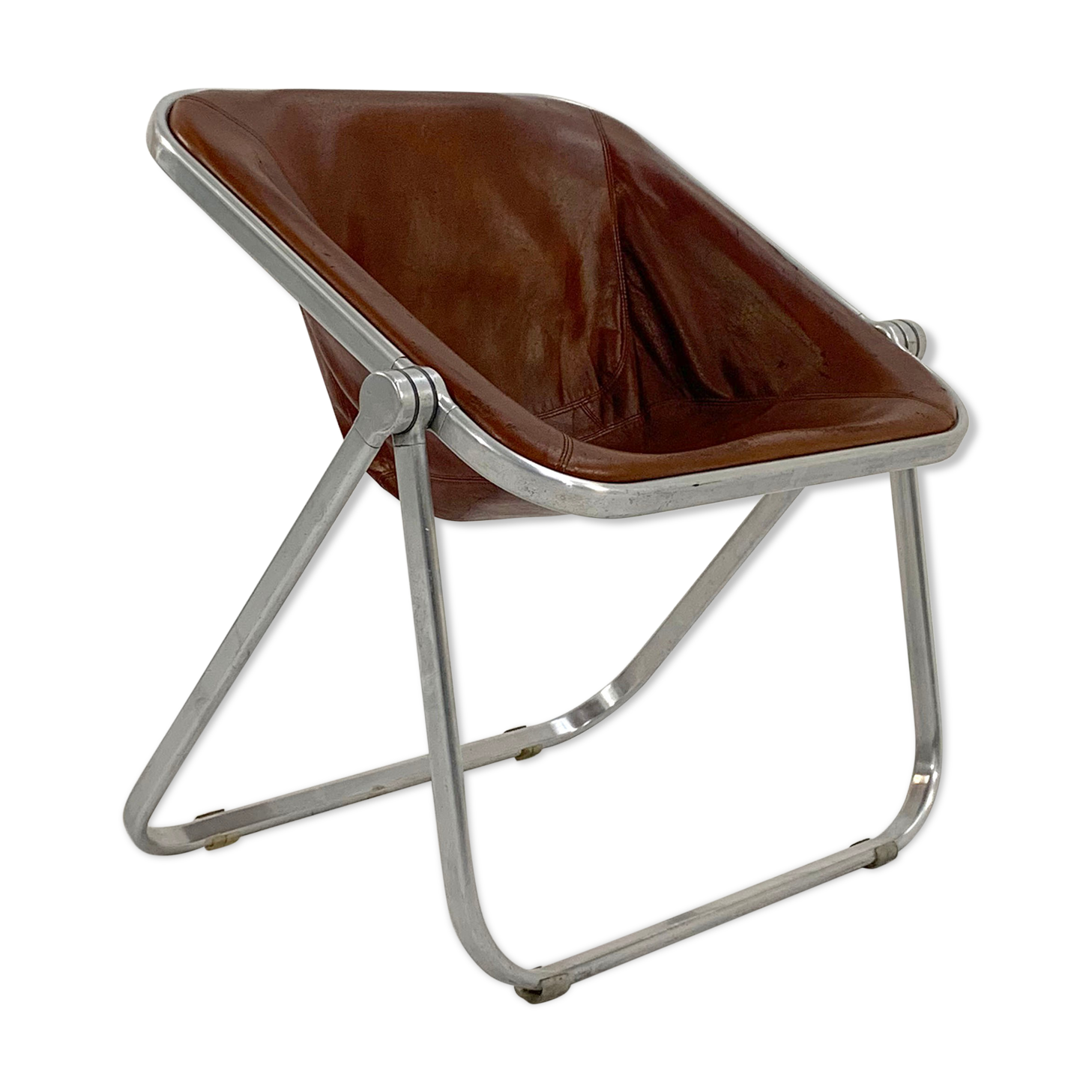 Chaise Plona en cuir camel par Giancarlo Piretti pour Anonima Castelli, 1970