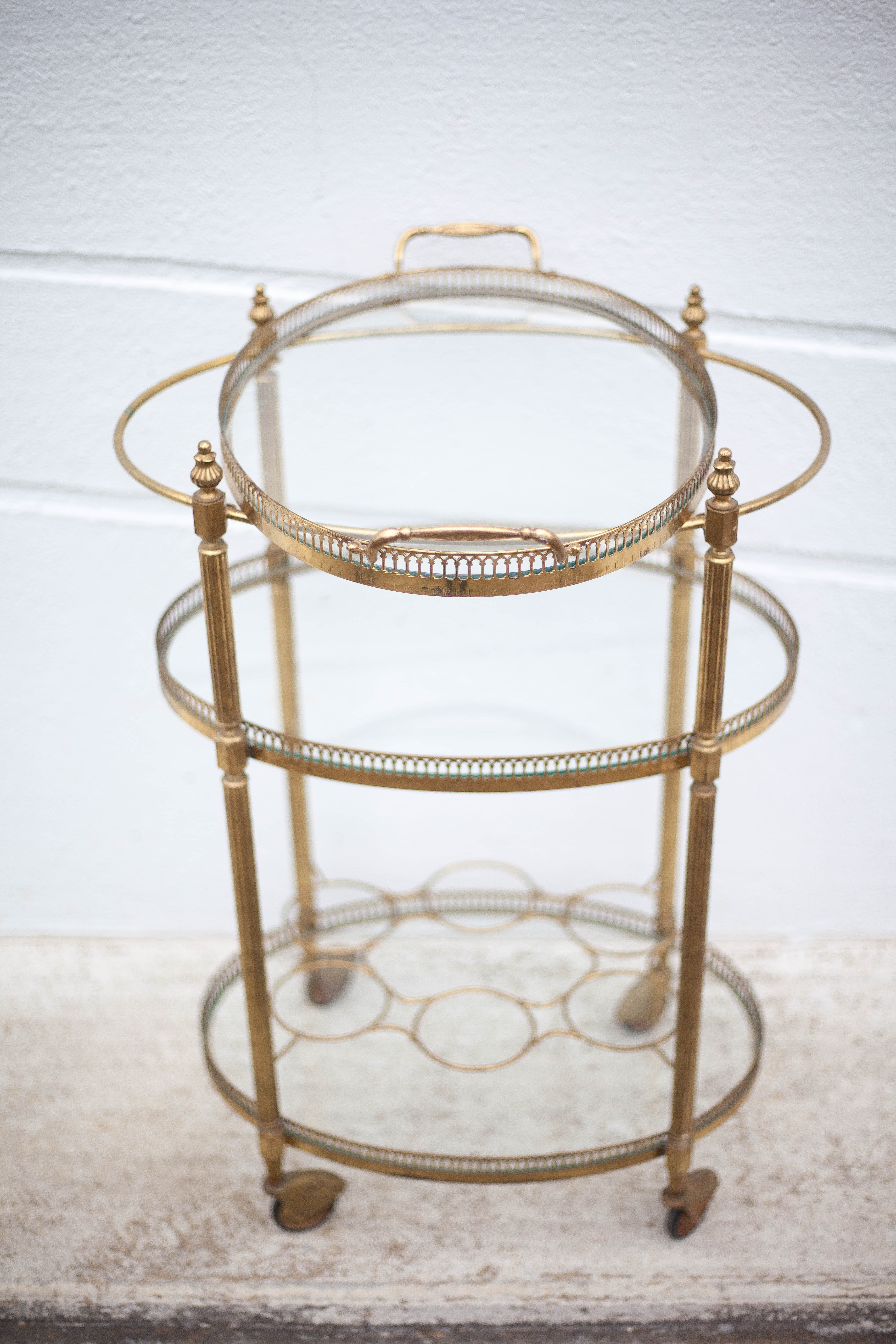 Brass service 3 floors, trolley with wheels