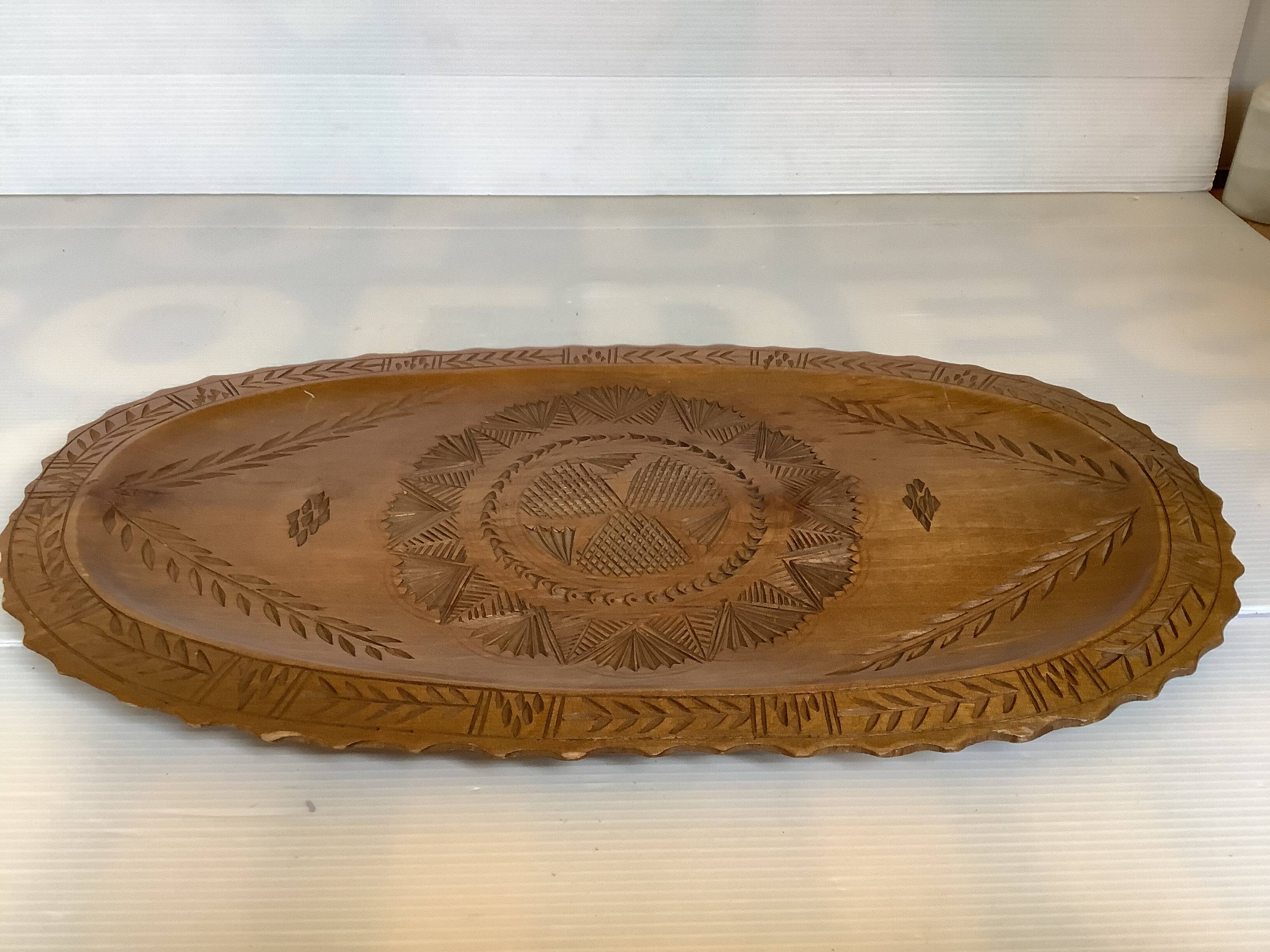 Black Forest style carved wooden tray