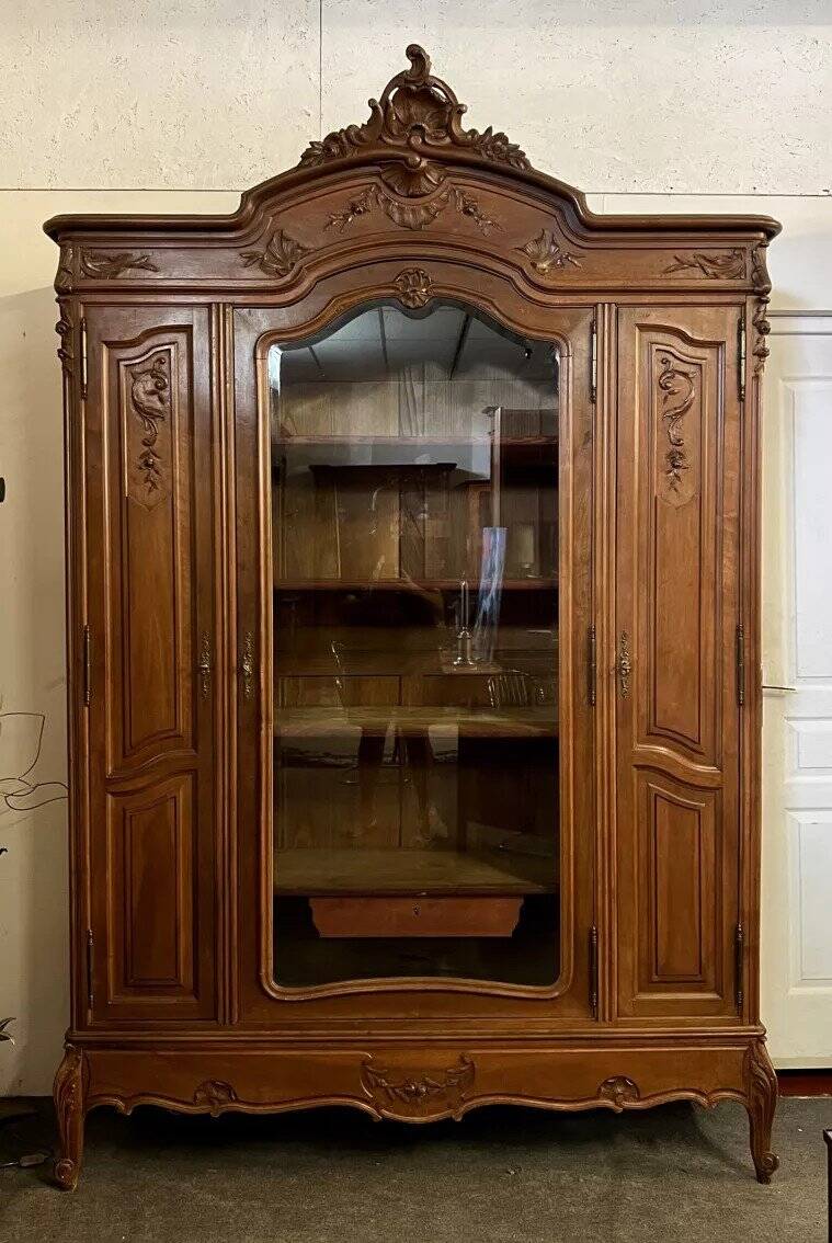 Louis XV rococo style library in carved walnut