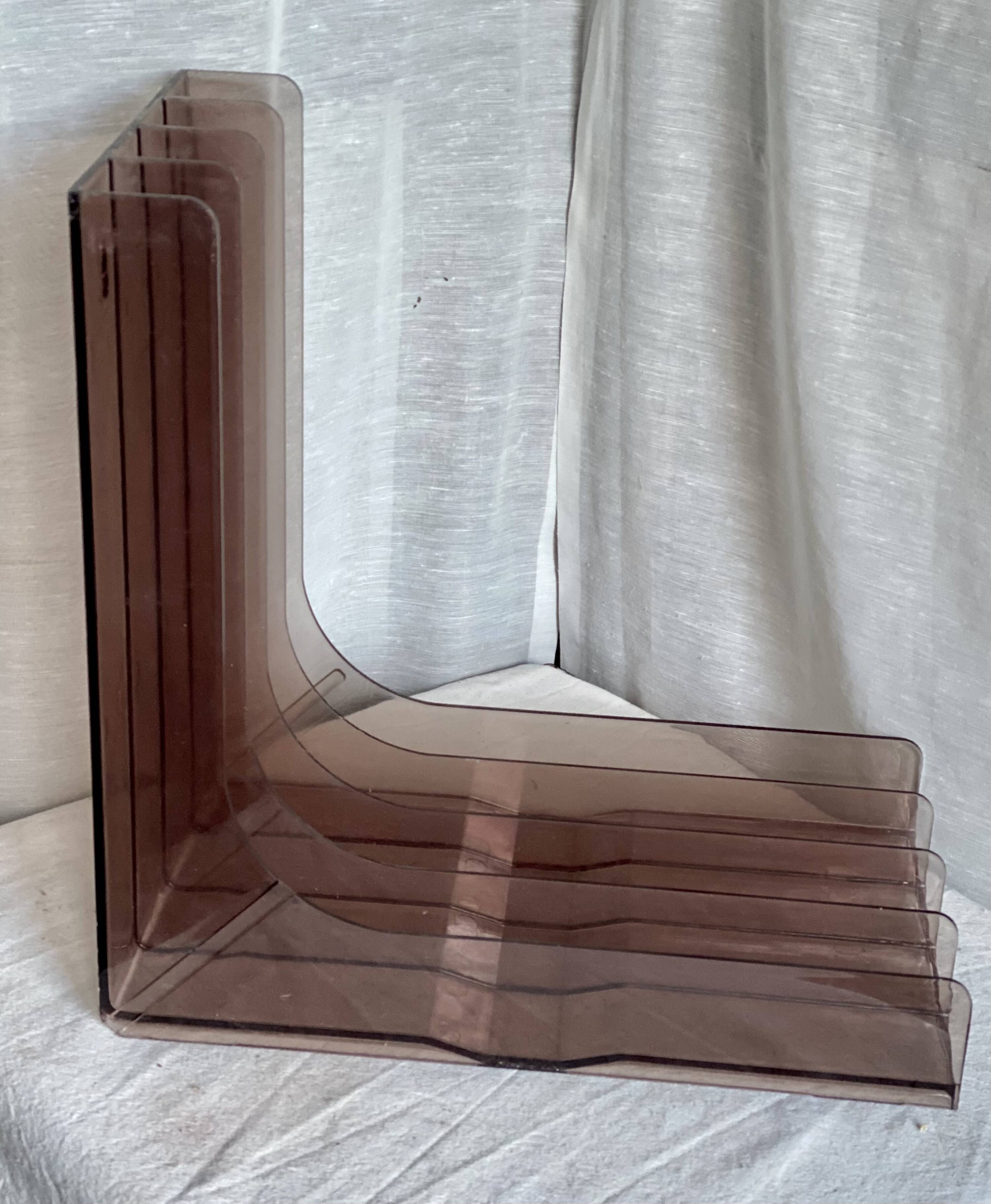 Vintage 1970s smoked Plexiglas vinyl record shelf unit