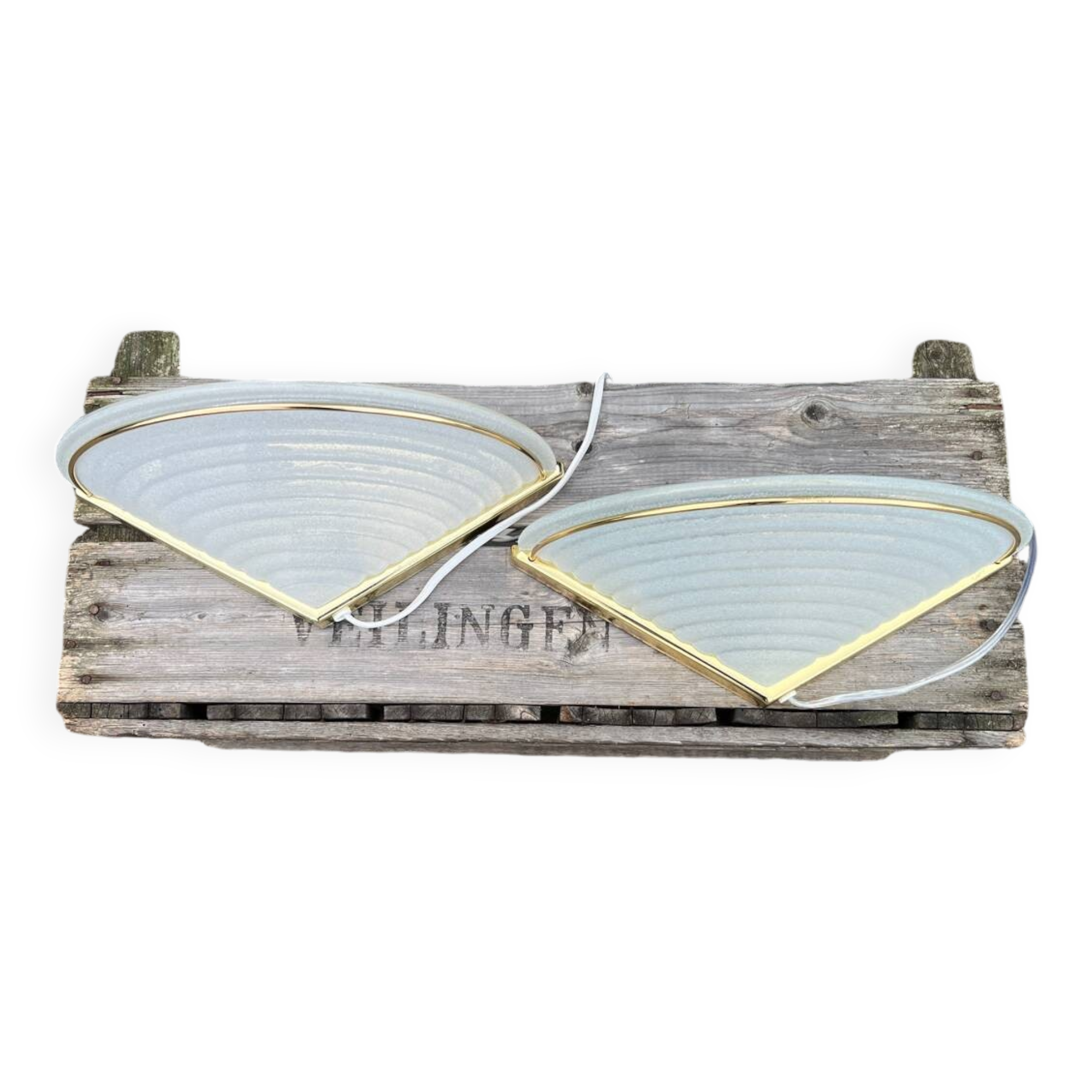 Glass Wall Lamp Set, Vintage Hollywood Regency, Massive Belgium Wall Scones