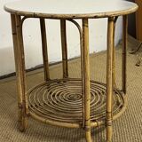 Small round bamboo and rattan table from the 60s