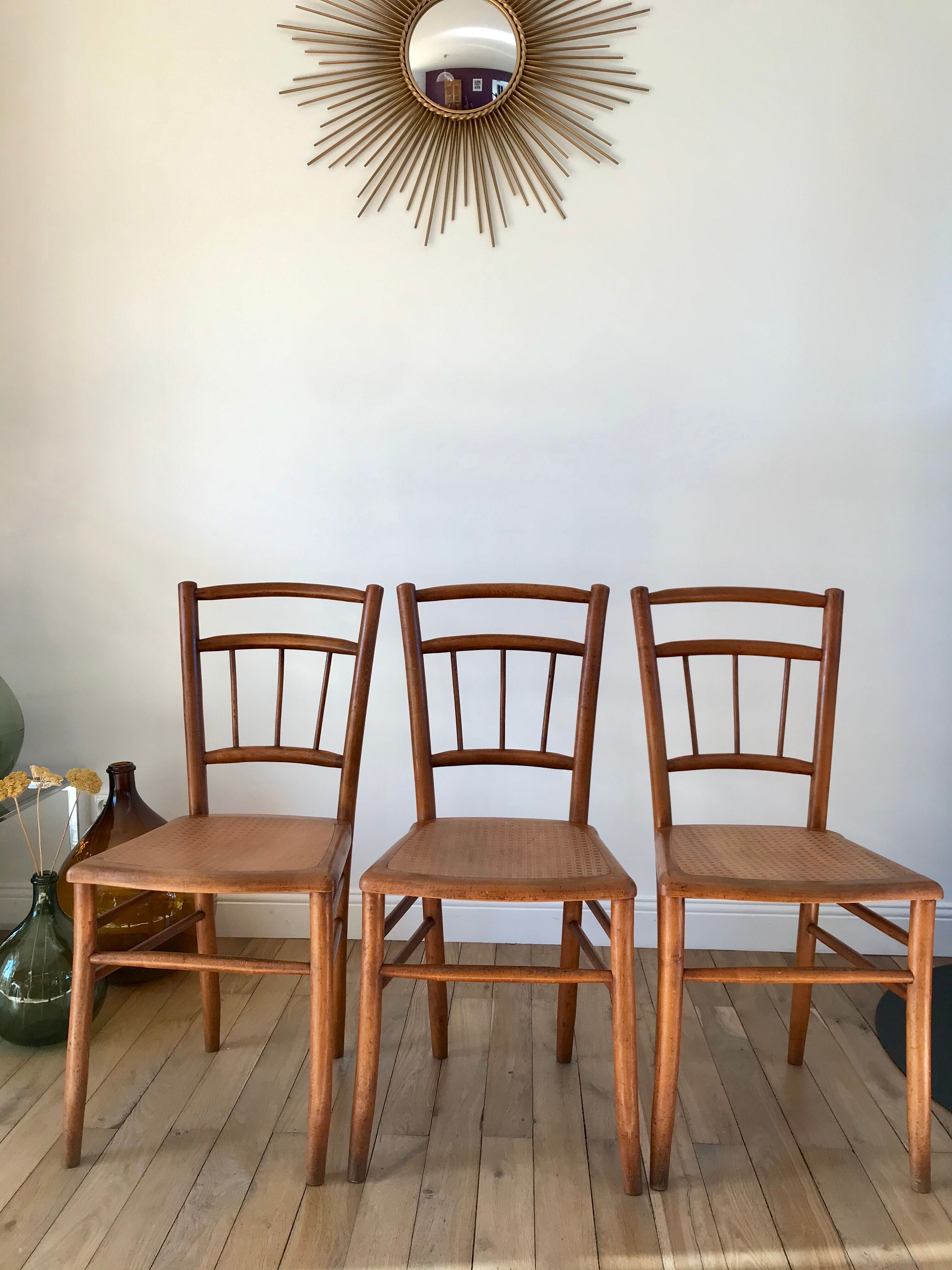 Set of 3 Luterma bistro chairs in beech wood effect canning 40s