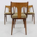 1950s Set of Four Restored Dining Chairs in Walnut, Czechoslovakia