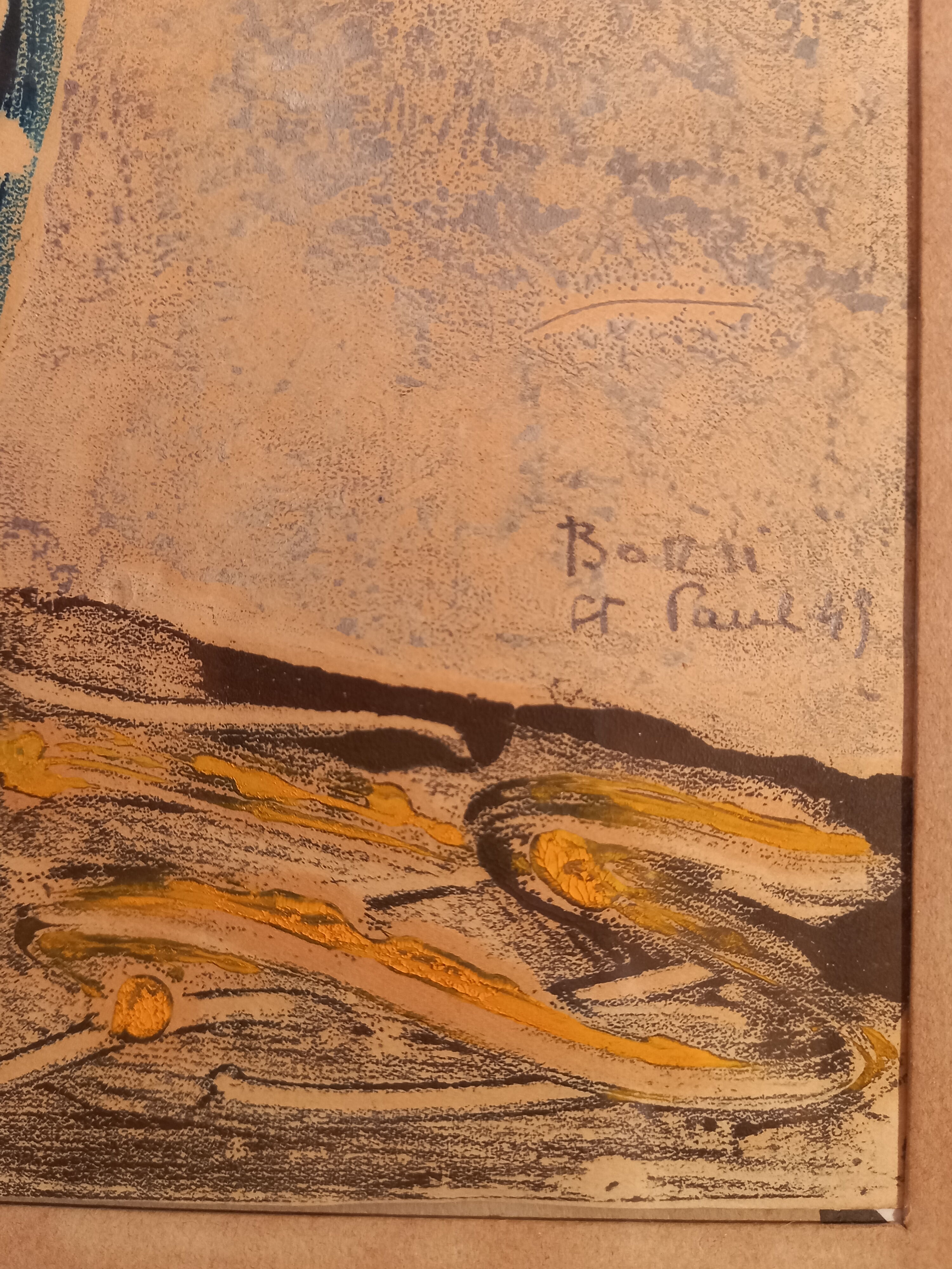 Painting by manfredo borsi. gouache. 1949. bouquet in blue vase