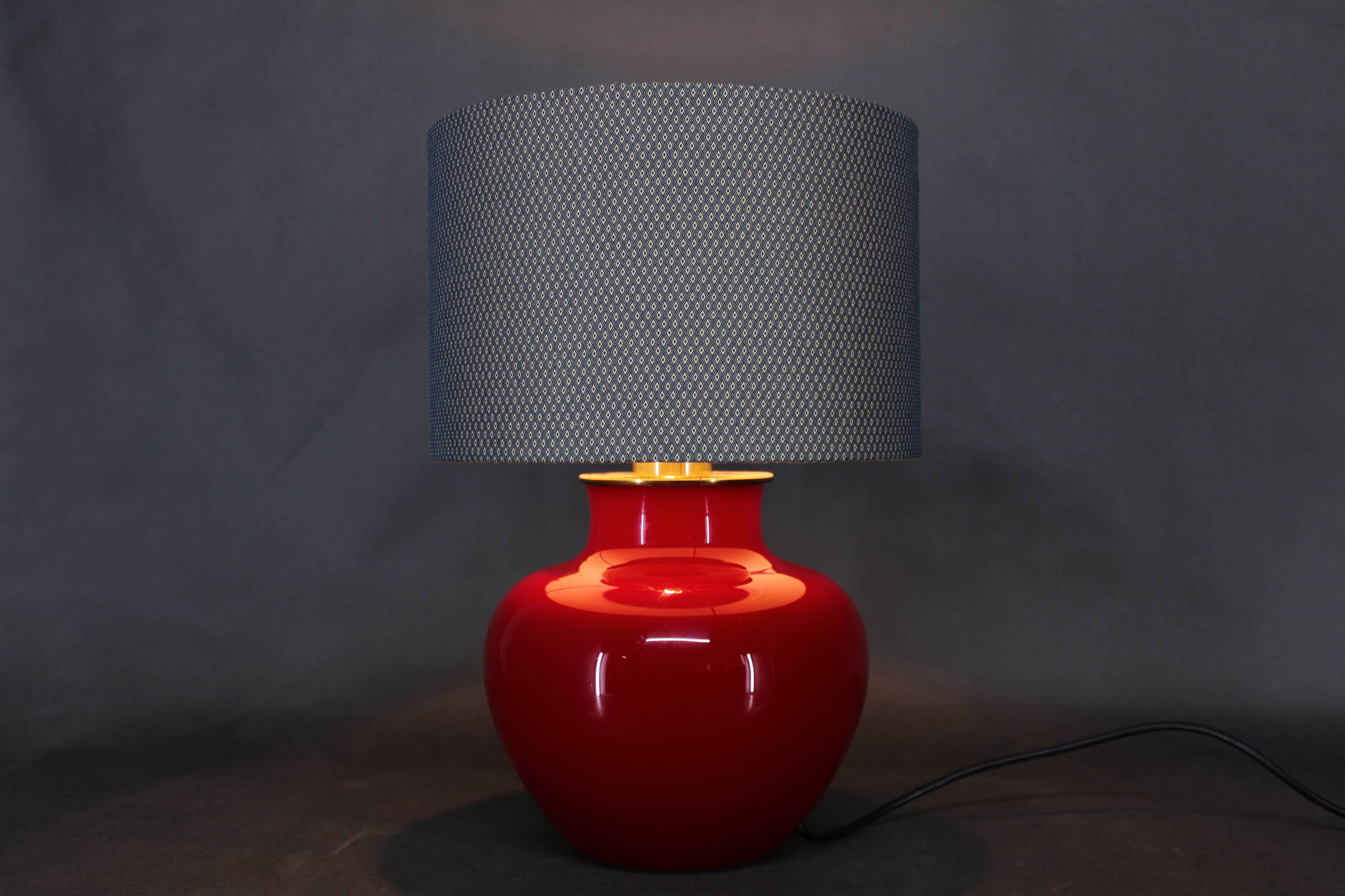 1970s Italian VeArt Glass Table Lamp with Fabric Lamp Shade