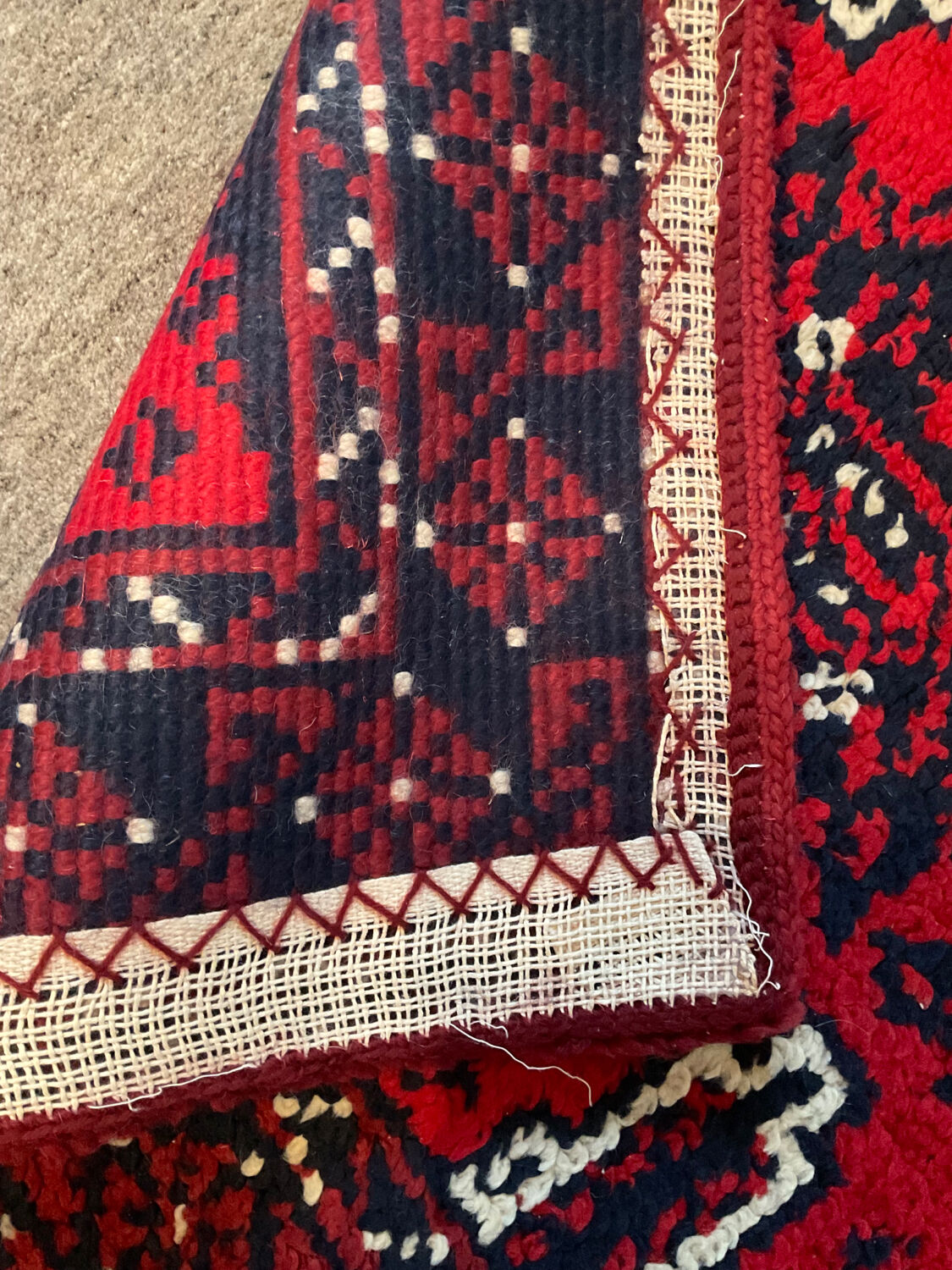Vintage wool carpet woven 185x90 from the 60s-70s