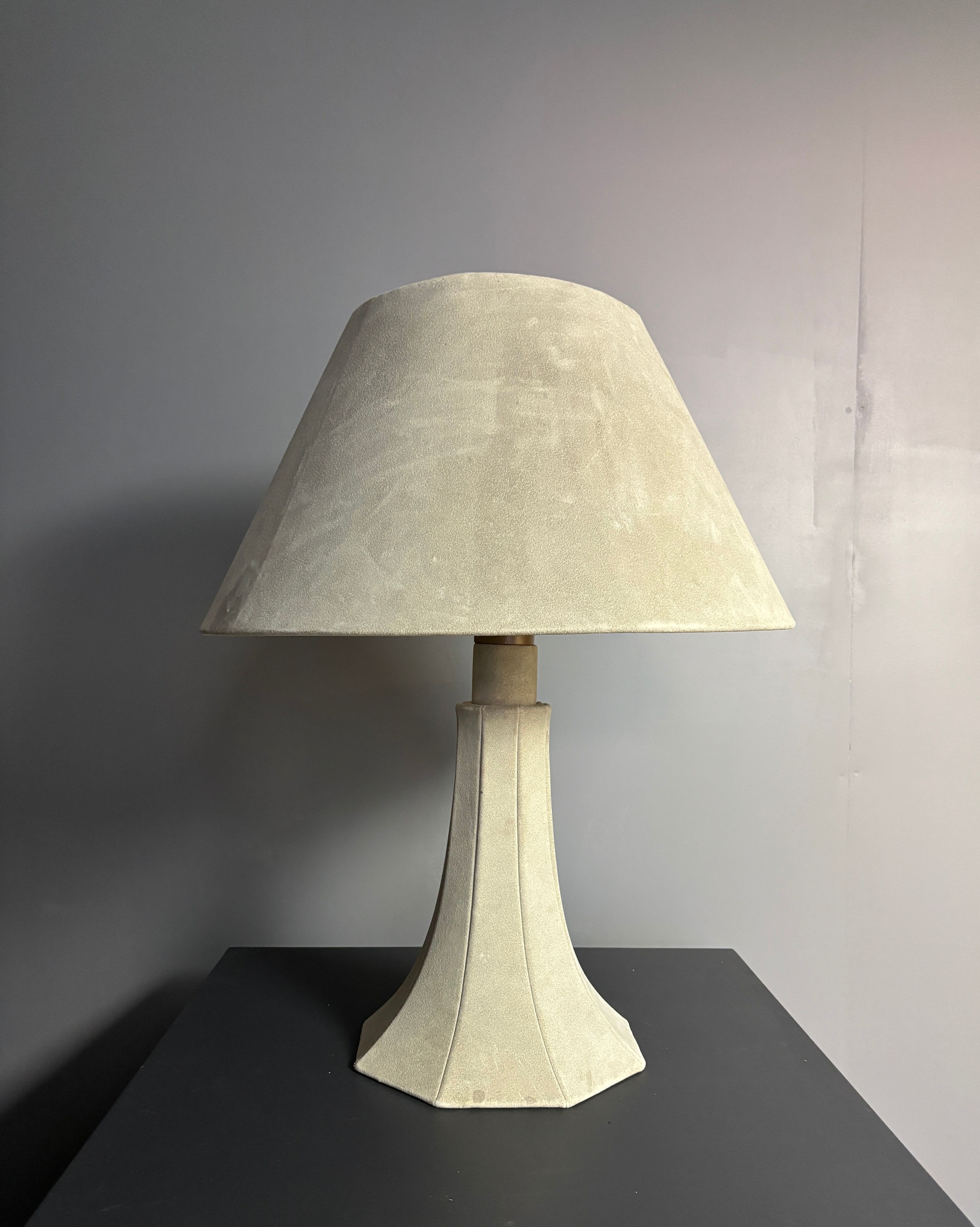 Midcentury suede leather large mushroom table lamp, 1960s-1970s
