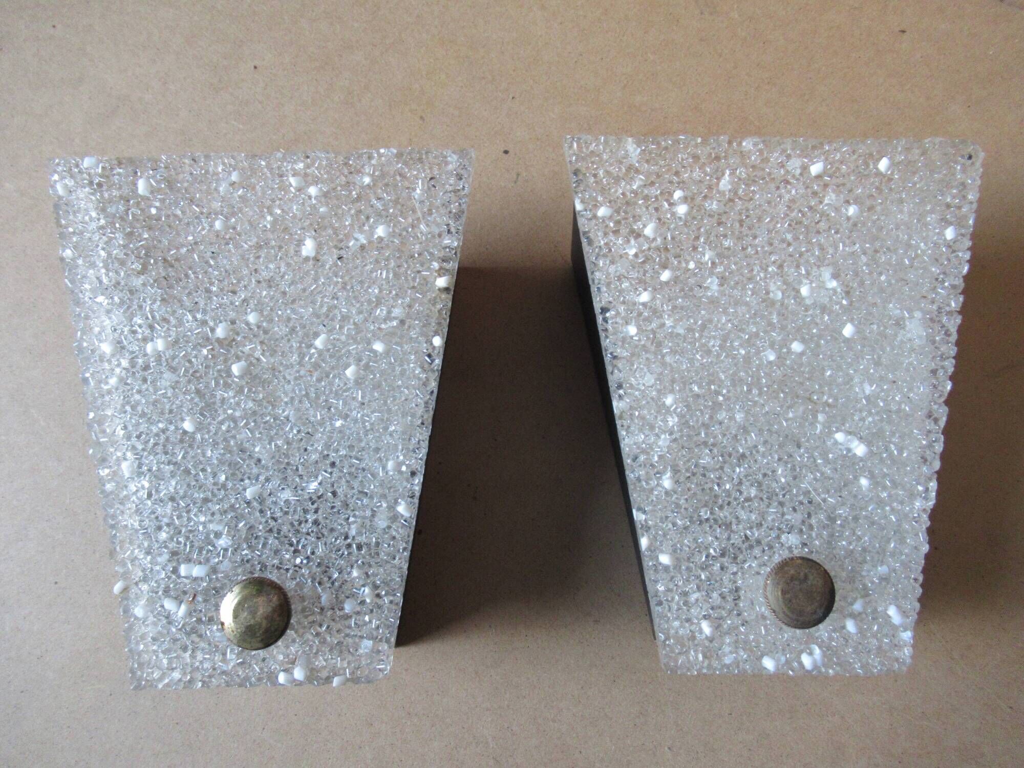 Pair of wall appliques in perspex frosted vintage light fixture 1960s