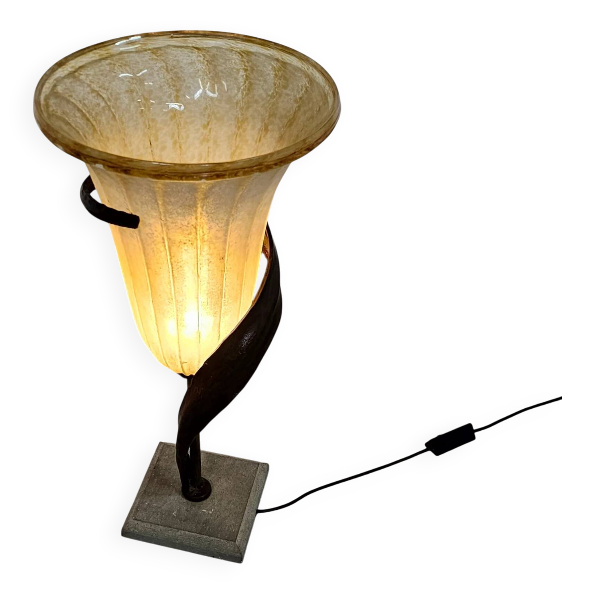 Large Jugendstil floor / table lamps, Roberto Galli, stone base with Italian glass shade