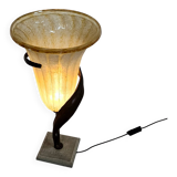 Large Jugendstil floor / table lamps, Roberto Galli, stone base with Italian glass shade