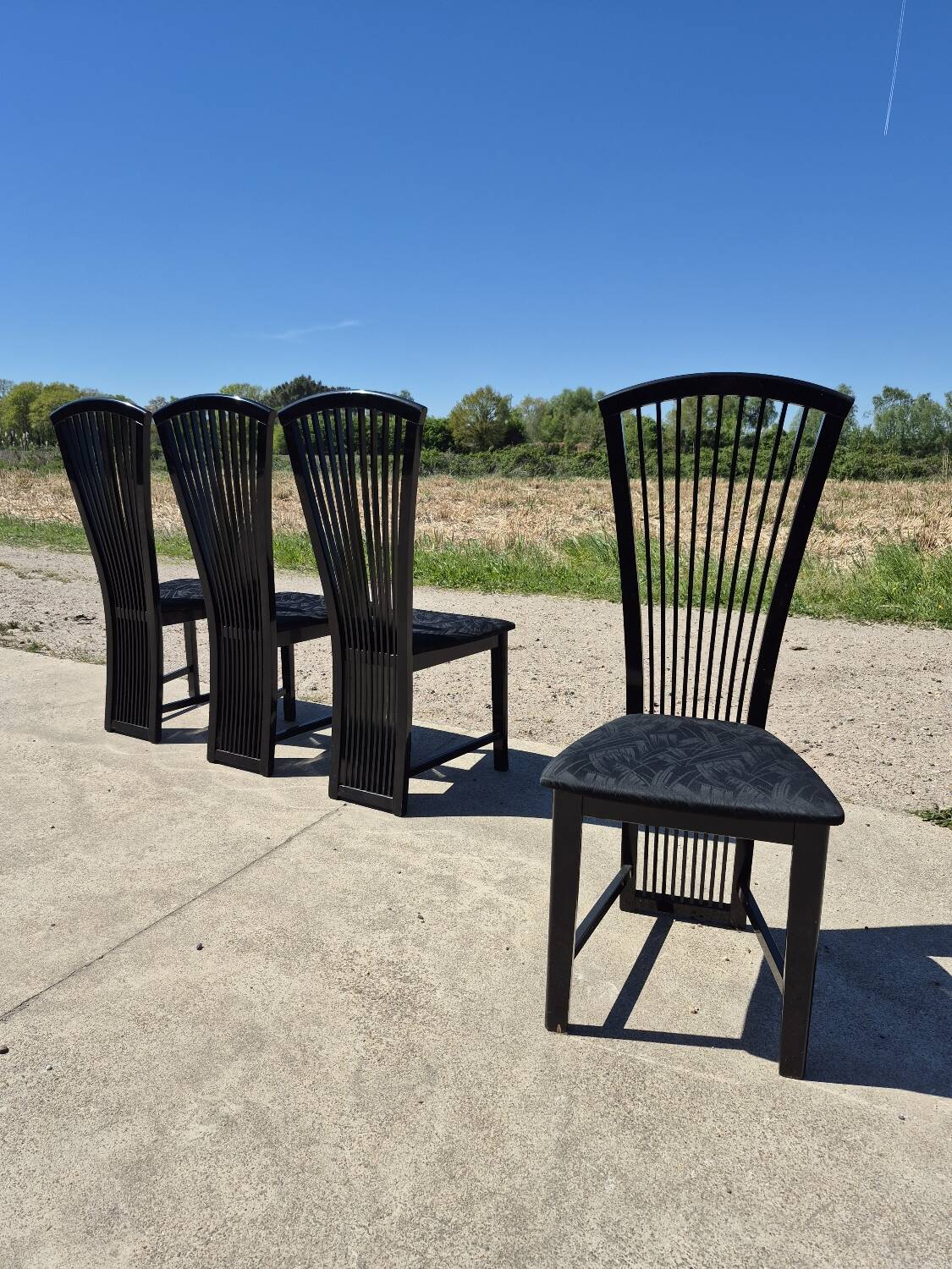Set 4 postmodern black lacquer dining chairs 1980s