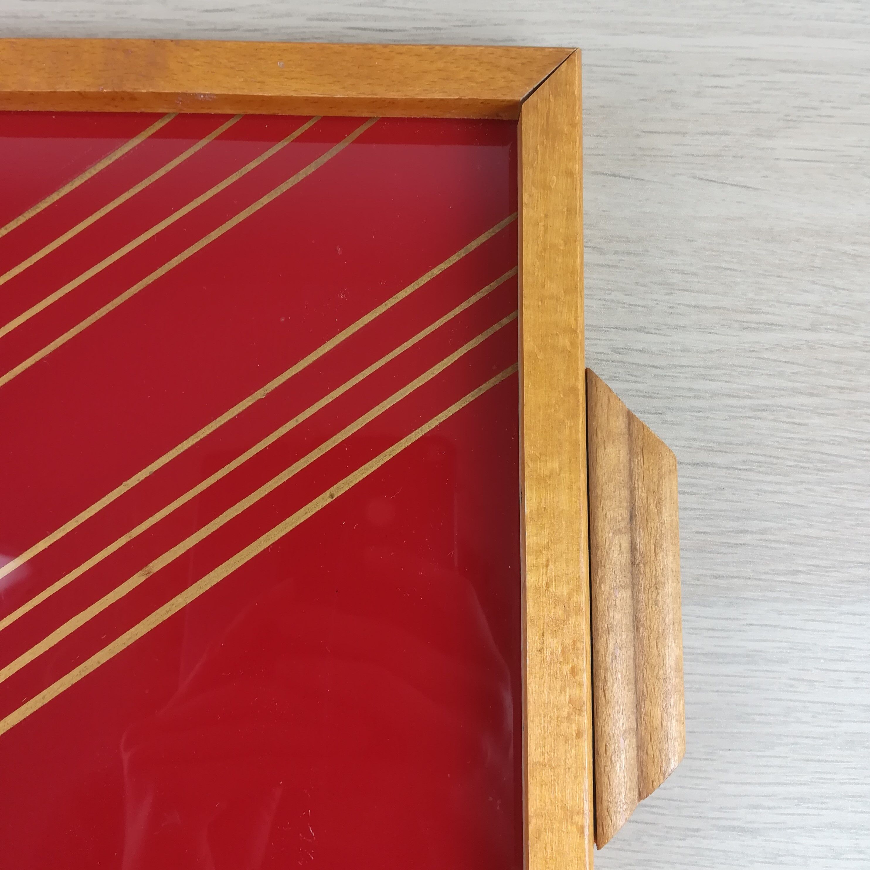 Red tray - glass and wood