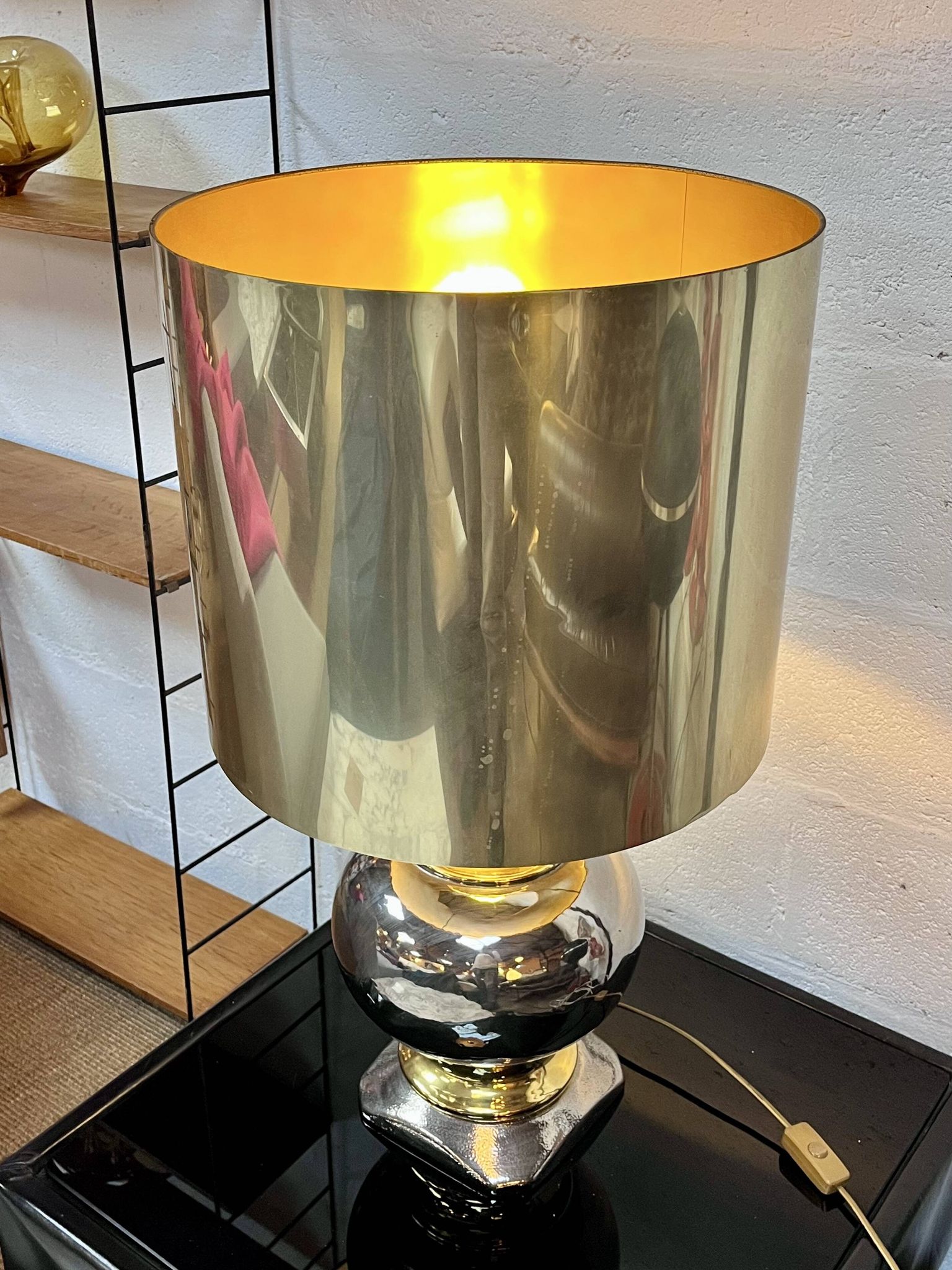 Gilded ceramic lamp, Italy, 1970