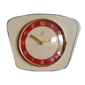 Clock formica vintage wall clock silent trapeze "Jaz yellow red"