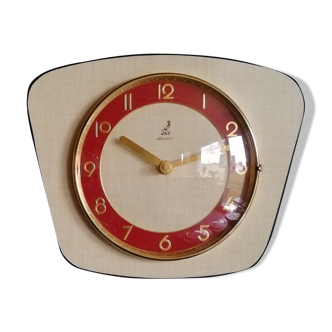 Clock formica vintage wall clock silent trapeze "Jaz yellow red"