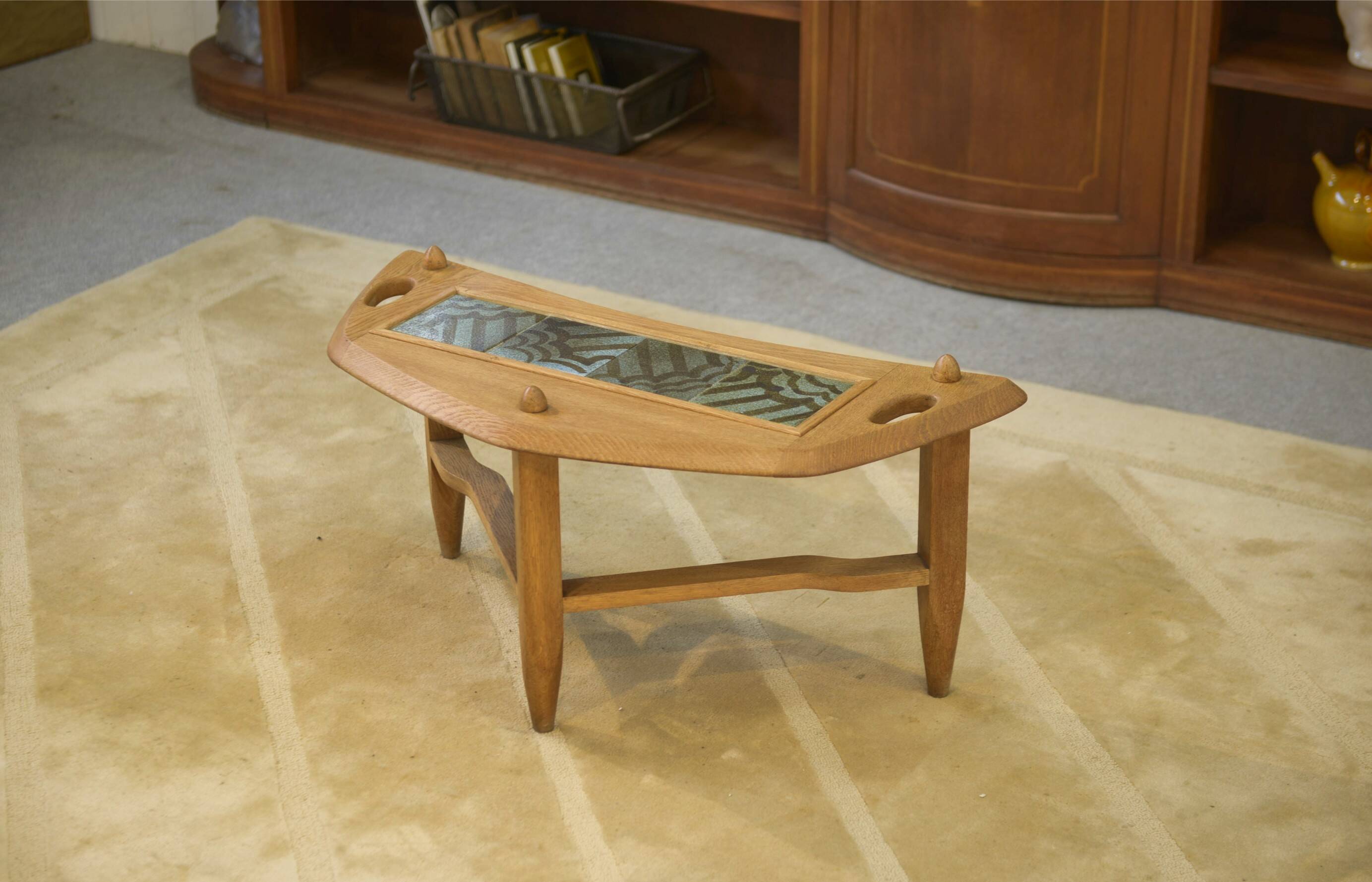 Oak and ceramic coffee table by Guillerme and Chambron for Votre Maison 1950s