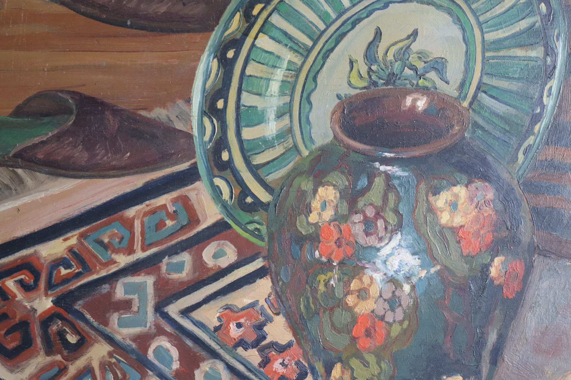 Oil on panel oriental still life