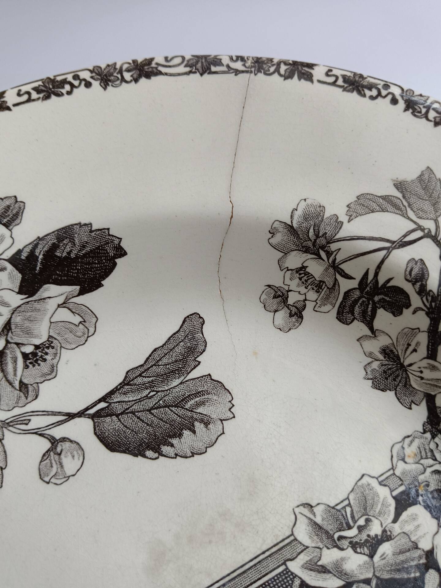 Hollow decorative plate Choisy-le-Roi black flowers and border