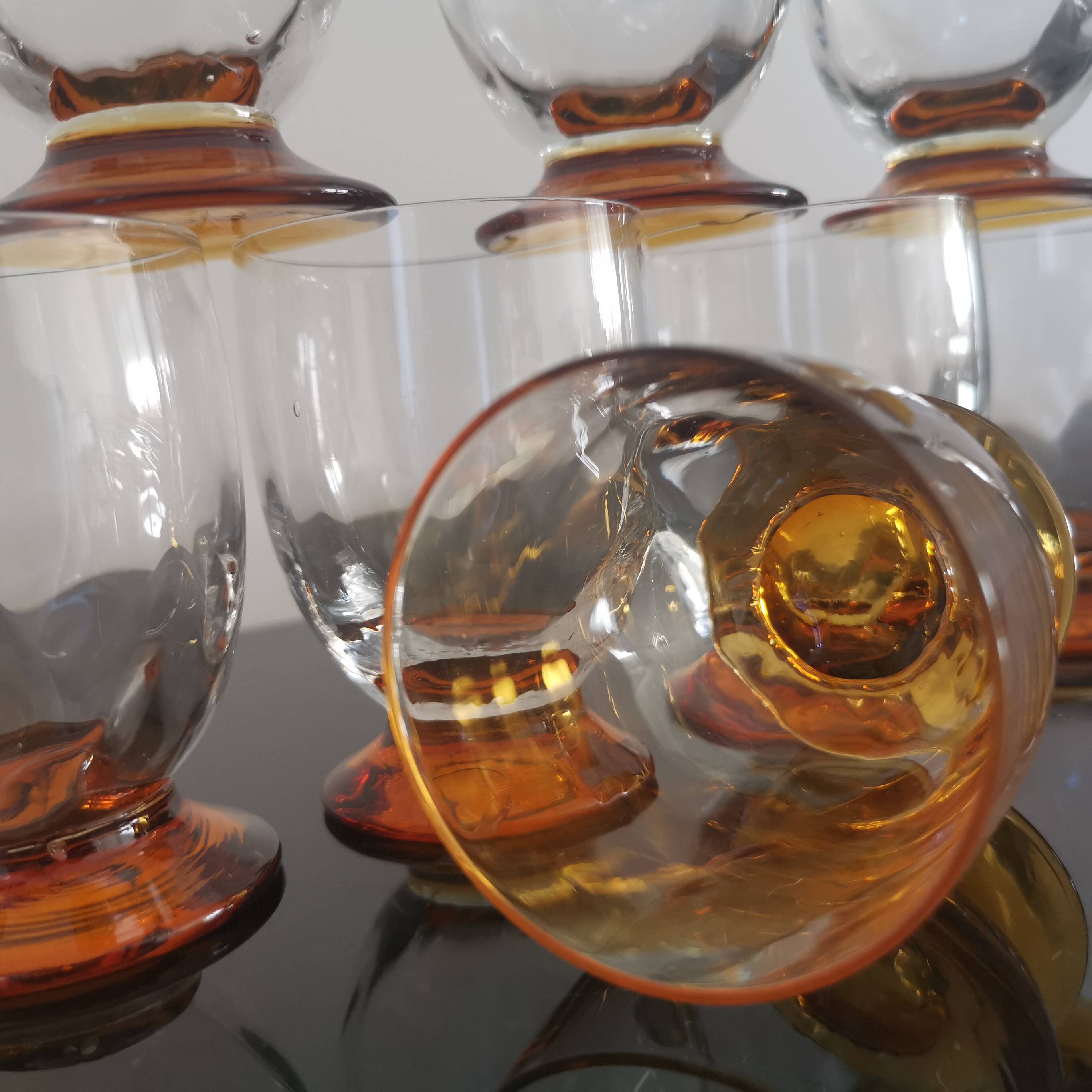 10 art-deco blown white wine glasses 1930