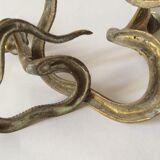 Two zoomorphic brass cobra snake candlesticks