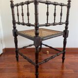 Chaise d’angle bois et rotin