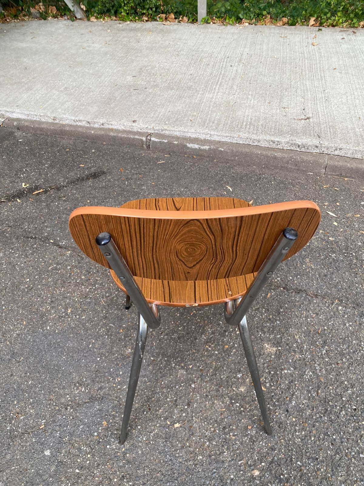 Vintage Chair 60s/70s Formica Wood Pattern & Chrome Legs
