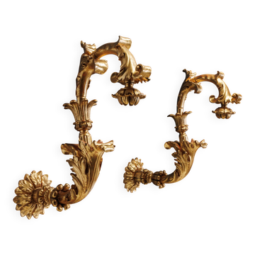 Pair of antique baroque lantern stands in gilded wood, Italy, 18th century.