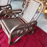 Pair of rattan chairs and caning 70s