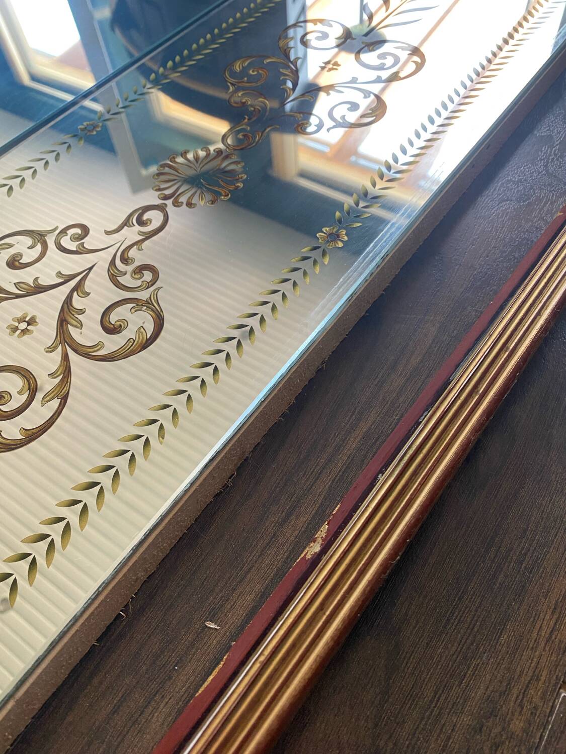 Large 1950 Venetian mirror with wooden frame