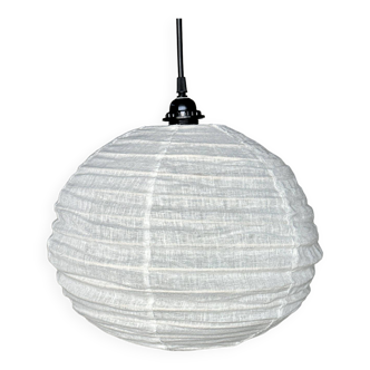 Small round Japanese-style rattan and natural linen pendant light D30