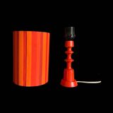 Vintage side lamp in orange painted wood and ribbed fabric shade
